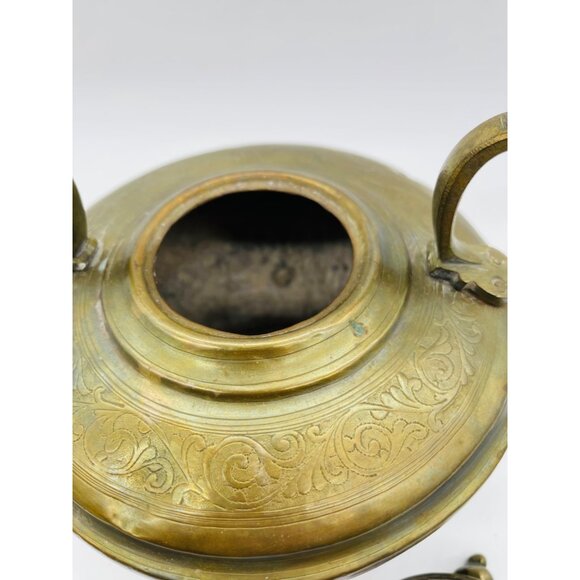 Antique Brass Teapot With Ornate Handle & Spout On Wooden Base Early 20th Centur - Picture 7 of 8
